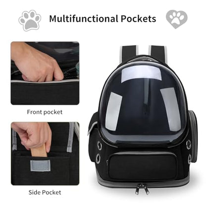 Cat Backpack Carrier for Cats and Small Dogs, Breathable Cat Bubble Backpack, Airline Approved Pet Travel Carrier for Hiking Camping Outdoor(Black) - color: Black