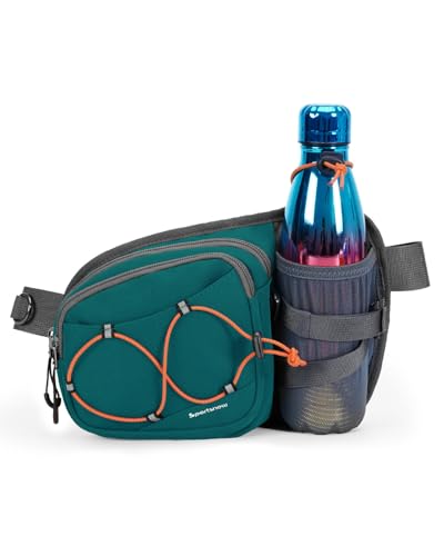 sportsnew Hydration Waist Pack with Water Bottle Holder, 2L Large Fanny Pack for Running Hiking Dog Walking, Water-Resistant Crossbody Waist Bag for Men Women, Patent Pending - style: Dark Green