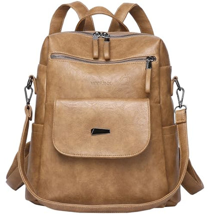 WYFJNX PU Leather Backpack Purse for Women Fashion Multipurpose Design Handbag Ladies Shoulder Bags Travel Backpack Camel - color: Camel