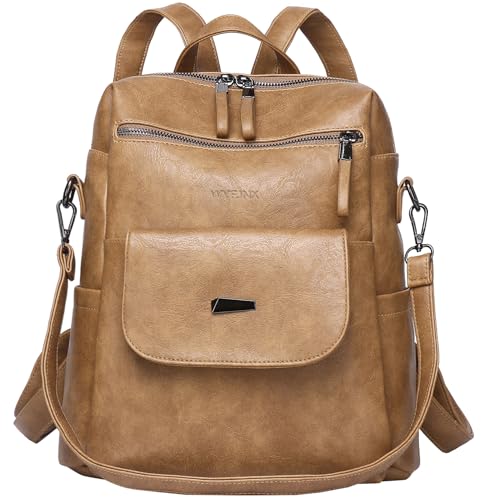 WYFJNX PU Leather Backpack Purse for Women Fashion Multipurpose Design Handbag Ladies Shoulder Bags Travel Backpack Camel - color: Camel