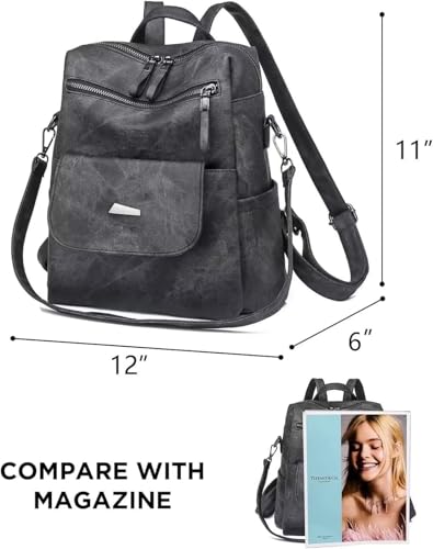 WYFJNX PU Leather Backpack Purse for Women Fashion Multipurpose Design Handbag Ladies Shoulder Bags Travel Backpack Black - color: Black