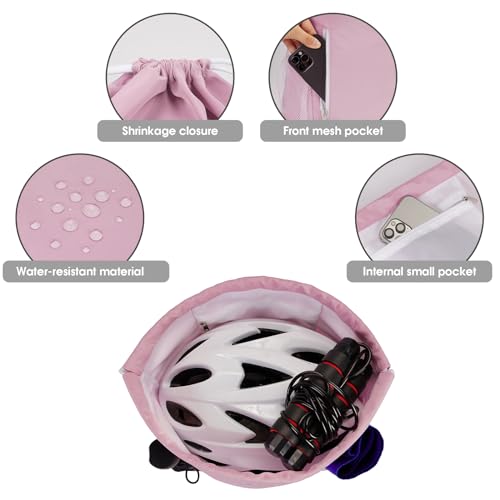 WANDF Drawstring Backpack Sports Gym Sackpack with Mesh Pockets Water Resistant String Bag for Women Men(Pink) - color: Pink