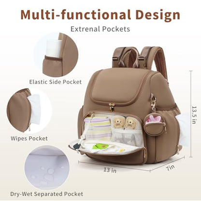 CEI-CEI Neoprene Diaper Bag Backpack Stylish Baby Maternity Bags Travel Tote for Mom with Insulated Pockets, Changing Pad, Stowable Shoulder Strap - color: Oat