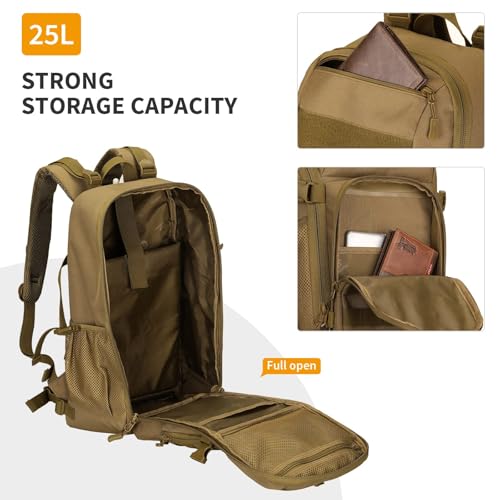 HUNTVP Tactical Backpack Military MOLLE Backpack Hunting Rucksack Gear Assault Pack 25L WR - color: Brown-25l, size: 25L
