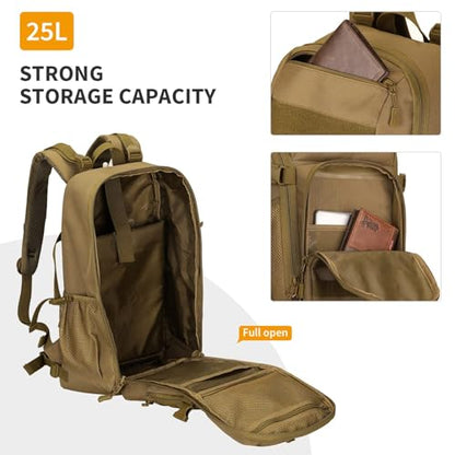 HUNTVP Tactical Backpack Military MOLLE Backpack Hunting Rucksack Gear Assault Pack 25L WR - color: Brown-25l, size: 25L