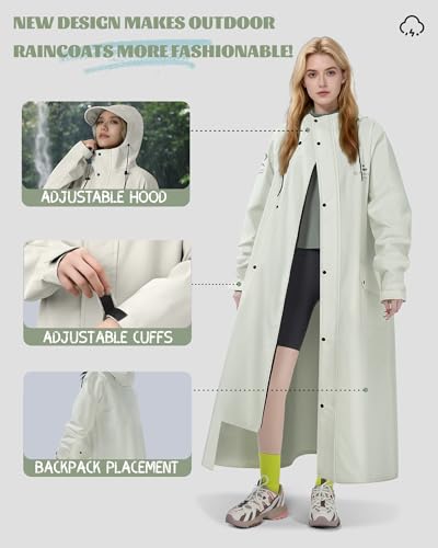 Rain Jacket Women with Hooded Waterproof Lightweight Packable Long Raincoat Poncho for Men Adults - color: White, size: XX-Large
