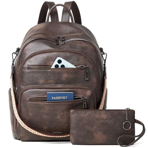 LATMAP Backpack Purse for Women Laptop Backpack, Leather Travel Back Pack Shoulder Bag Teacher College Daypack Work Handbag fits 14" Laptop, Coffee - color: Style1-coffee