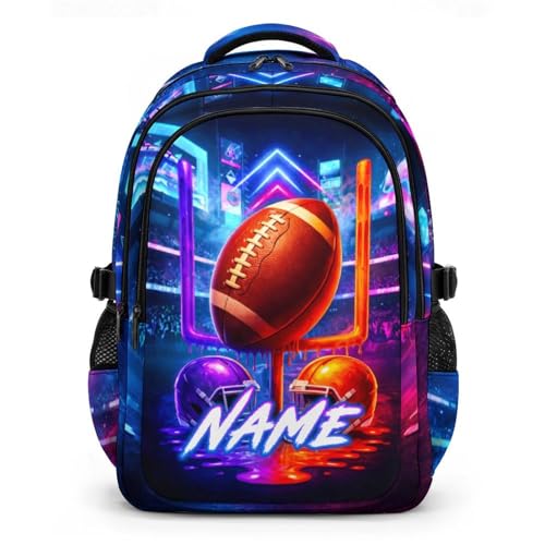 Personalized Football Backpack for Kids Teens Bookbag for Boys, Lightweight Bookbag for Kindergarten Elementary Senior Middle - color: Brown