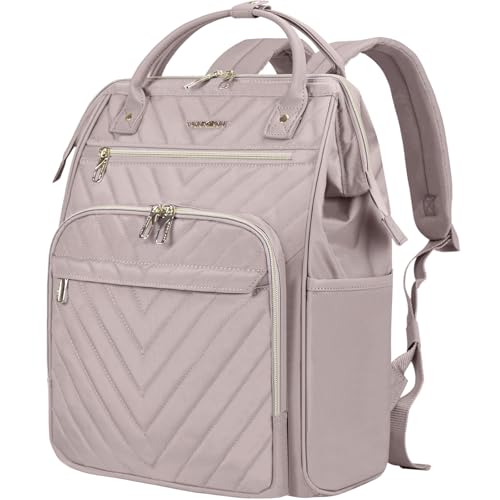 VANKEAN 17 Inch Laptop Backpack for Women Fashion Computer Work Bag, Large Capacity Waterproof Backpack, College Daypack Business Travel Backpack, Light Dusty Pink - color: Quilted Light Dusty Pink/Grey Purple, size: 17.3 Inch