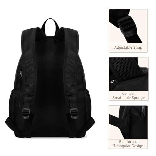 Women's Water-resistant Daypack Backpack, 15.6 Inch Laptop Compartment & Anti-Theft Pocket, Adjustable Padded Straps for Commuting, Travel, Work, College, Black - color: Black