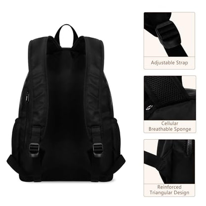Women's Water-resistant Daypack Backpack, 15.6 Inch Laptop Compartment & Anti-Theft Pocket, Adjustable Padded Straps for Commuting, Travel, Work, College, Black - color: Black