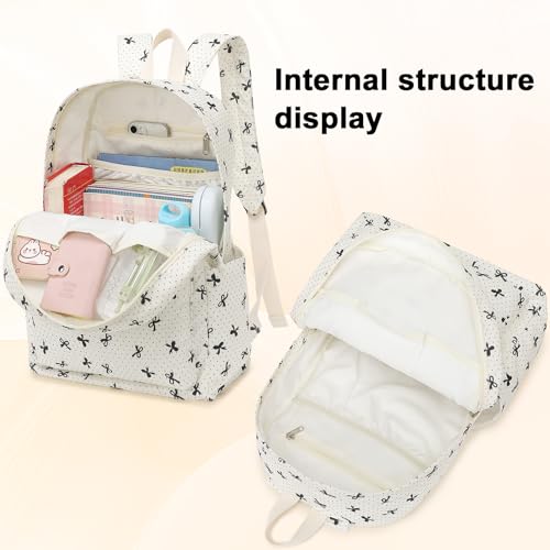 LEDAOU Backpack for Girls School Bag Kids Bookbag Teen Backpack Set Daypack with Lunch Bag and Pencil Case | Kids - color: Beige-bow Tie