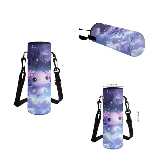 Galaxy Axolotl Backpack for Girls Kids Backpack with Lunch Box Water Bottle Holder and Big Pencil Case 4Pcs Set 17" Bookbag with Large Front Pocket for School Lightweight Elementary School Bag - color: Galaxy Axolotl