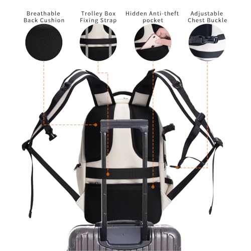 Camera Backpack Hard Shell Imitation Carbon Fiber DSLR, Waterproof Shockproof w/15.6" Lap Comp for Photo, Travelers & Daily. - color: Beige