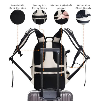 Camera Backpack Hard Shell Imitation Carbon Fiber DSLR, Waterproof Shockproof w/15.6" Lap Comp for Photo, Travelers & Daily. - color: Beige