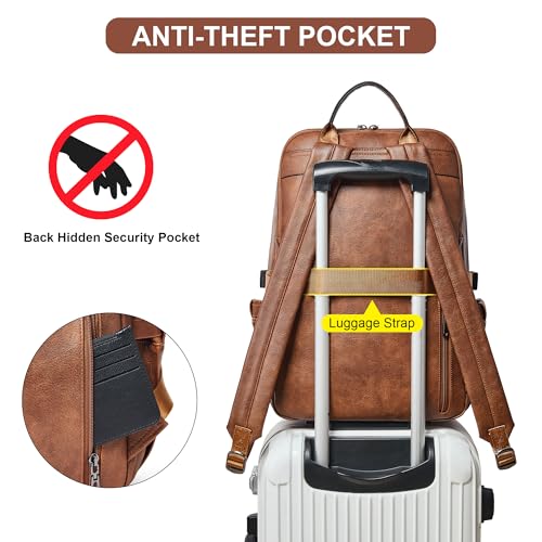 Shrrie Vegan Leather Laptop Backpack for Women,17 Inch Computer Backpack Purse for Work Business College Travel Teacher Nurse with Anti-theft Pocket & Giant Tumbler Holder Pocket,Caramel Brown - color: Caramel Brown