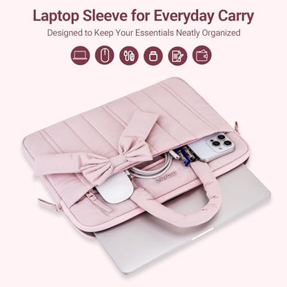 MOSISO Laptop Case 13.3 inch, 13-13.3 inch Puffy Laptop Sleeve Compatible with MacBook Neo/Air 13.6 M5 M4 M3 M2 M1/Pro 13/14, HP Dell ASUS Lenovo, Rectangle Quilted Carrying Bag with Bow&Handle, Pink - color: Pink, size: 13.3 inch