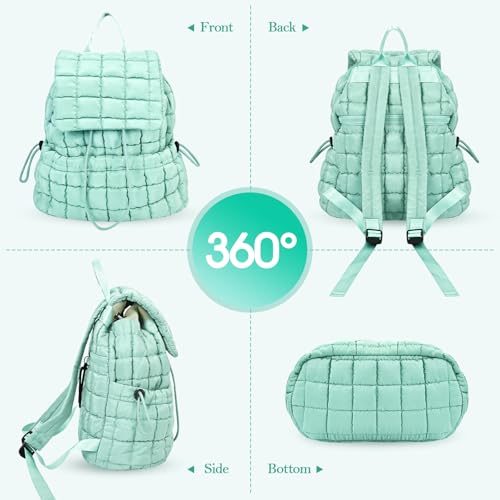 Quilted Puffer Backpack for Women Lightweight Soft Puffy Backpack Purse Casual Daily Drawstring Flap Daypack (Pine Green) - color: Pine Green