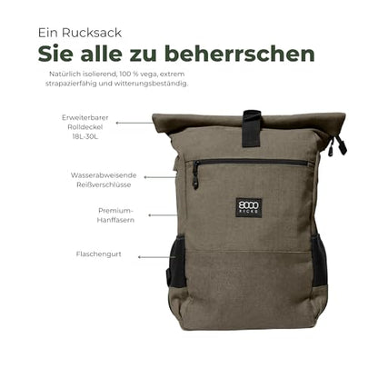 8000Kicks Everyday Hemp Backpack - Lightweight and Waterproof Backpack with Anti-theft pocket and Spacious Interior (Dark Green) - color: Dark Green
