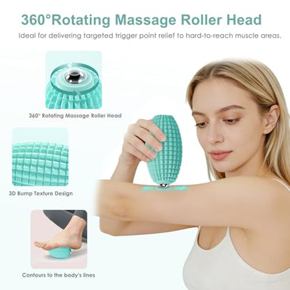 Silicone Vibrating Massage Ball with Rolling Head, 3-Speed Myofascial Massage Roller for Plantar Fasciitis Relief, Hip & Psoas Release, Trigger Point Therapy for Neck, Back, Foot (Blue) - color: Blue