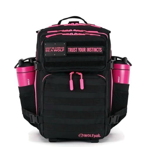 WOLFpak 35L Tactical Gym Backpack (Black Neon Pink) Durable 1000D Waterproof Oxford Material with MOLLE Webbing, Laptop Pocket & Dual Cup Holders, Durable Fitness/Travel/Military Daypack - color: Black Neon Pink