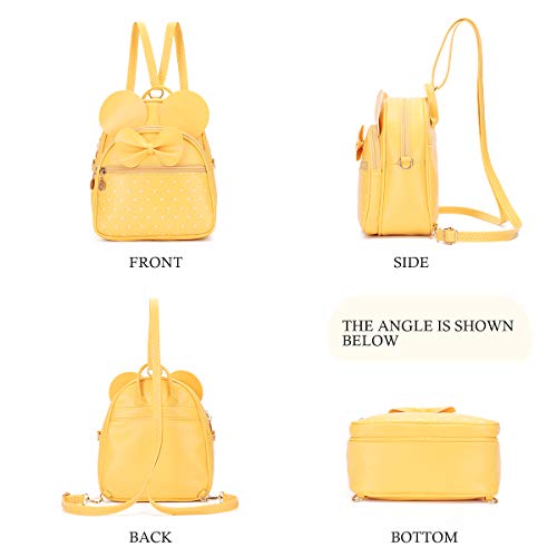 KL928 Girls Mini Backpack Bowknot Polka Dot Cute Small Daypacks Convertible Shoulder Bag Purse for Women - color: Light Yellow