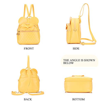 KL928 Girls Mini Backpack Bowknot Polka Dot Cute Small Daypacks Convertible Shoulder Bag Purse for Women - color: Light Yellow