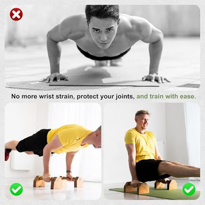 PATIKIL Push Up Bars, Wooden Parallettes Bars, Wooden Push Up Handle with Non-Slip Base and Grip for Strength Training Planks - size: 20cm