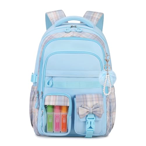 Girls Backpack, 17-Inch Bookbag for Middle & Elementary School, Kawaii Kids Backpack for Girls Ages 6-12(Blue) - color: Blue