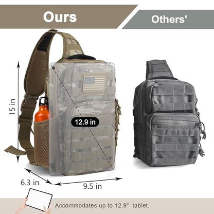 Rover Sling Pack Tactical Shoulder Sling Bag Backpack with Bottle Holder Crossbody Chest Bag, CP Camo - color: Cp Camo
