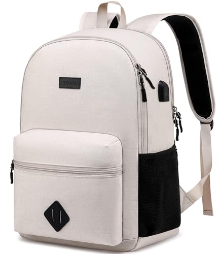 Casual Laptop Backpack,School Backpack Large Bookbag with USB for High School College Students Office Business, Beige - color: Beige, size: 15.6 Inch