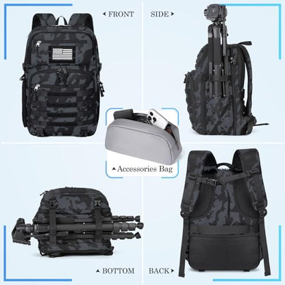 SDYSM Camera Backpack Bag Professional for DSLR/SLR Mirrorless Camera Waterproof 15.6 inch Tactical Camera Bags for Photographers with Rain Cover, Tripod Holder, Small Bag Photography Backpack Case - color: Camouflage Blue