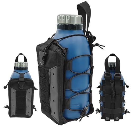 Molle Water Bottle Holder Tactical Pouches Adjustable 16-76 oz Enhanced Dual Pockets Multi Use for Outdoor Sports Fit for Backpack/Vest/Belt/Shoulder Strap (Black, Brown, Green) - color: Black, style: 02-Enhanced