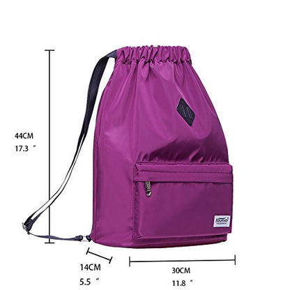 KAUKKO Drawstring Sports Backpack Gym Yoga Bag Shoulder Rucksack for Men and Women(1031-2-PURPLE) - color: Nylon Purple