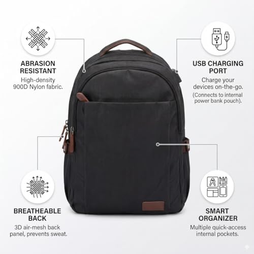 Travel Backpack Mens Business Laptop Bag with Multi-Pockets Minimalist Nylon Daypack Fits 16 Inch Notebook Casual Work Bag (BLK) - color: Blk