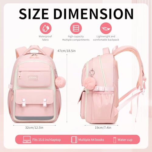 CYOQX School Backpack for Girls Cute Backpack Elementary Middle School High School Teenage Girls Schoolbag (Pink) - color: Pink