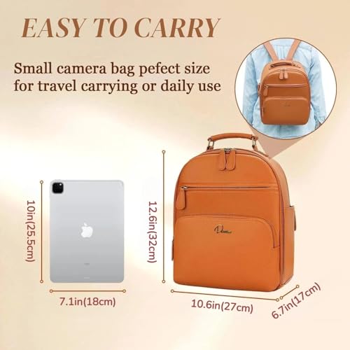 Small Camera Backpack, Classic PU Leather for DSLR, Professional Camera Bag for Photographers with 11 Inch Pad/Tablet Compartment, 10L Brown - color: Brown