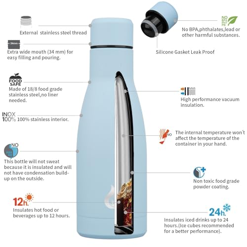 BJPKPK 12 oz Small Water Bottle, Reusable Insulated Stainless Steel Flask - color: Sky Blue, size: 12 Ounces