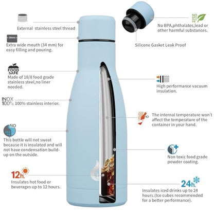 BJPKPK 12 oz Small Water Bottle, Reusable Insulated Stainless Steel Flask - color: Sky Blue, size: 12 Ounces