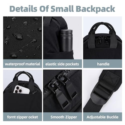 Backpack for Women Fashion Small Bookbag, Water Resistant Lightweight Nylon Daypack for Travel, Hiking & Daily Use - color: Black