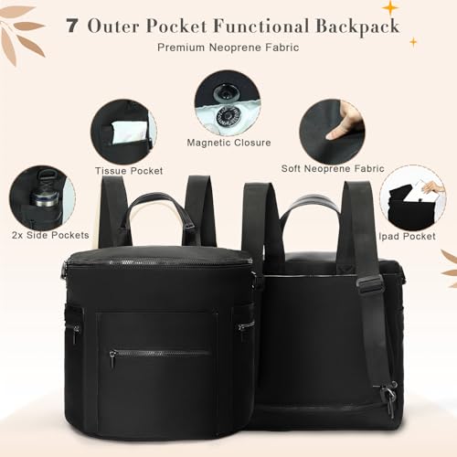 miss fong Neoprene Diaper Bag - Baby Diaper Bag,Large Capacity Neoprene Backpack with Changing Pad Travel Diaper Backpack with 16 Pockets for Mom & Dad - color: Neoprene Black