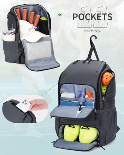 sportsnew Pickleball Bag Large Sports Pickleball Backpack with Shoe Compartment for Men Women, Patent Pending - color: Gray