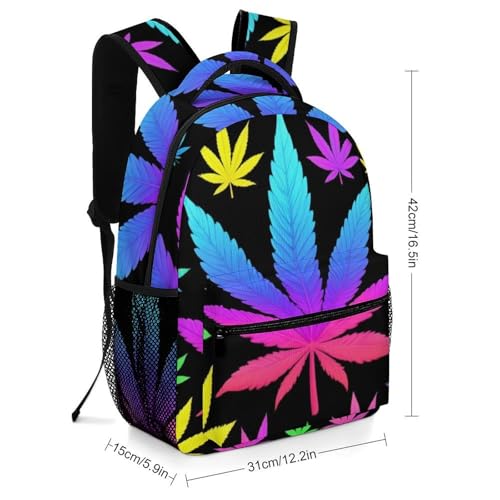 Men Women Casual Large Backpack, Cool Trippy Weed Neon Tie Dye Bookbag Lightweight Computer Bags Travel Hiking Daypack for Office College - color: Color(530)