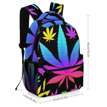 Men Women Casual Large Backpack, Cool Trippy Weed Neon Tie Dye Bookbag Lightweight Computer Bags Travel Hiking Daypack for Office College - color: Color(530)