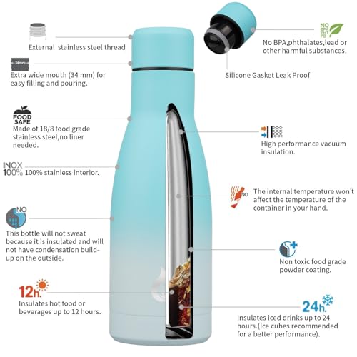 BJPKPK 12 oz Small Water Bottle, Reusable Insulated Stainless Steel Flask - color: Sea Salt, size: 12 Ounces
