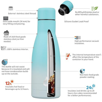 BJPKPK 12 oz Small Water Bottle, Reusable Insulated Stainless Steel Flask - color: Sea Salt, size: 12 Ounces