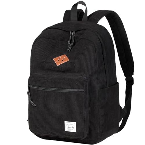 VASCHY Sturdy Corduroy Travel Backpack, Vintage Casual Kawaii Cute Aesthetic Fuzzy Fluffy Fleece Rucksack Daypack for School Teens/Man/Women Black - color: Black Corduroy