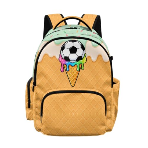 Suobstales Soccer Ice Cream Drip Print 17 Inch Kids Backpack Lightweight Backpack Schoolbag for Boys Girls, Large Capacity Bookbag Daypack with Adjustable Padded Straps for Middle High School College - color: Soccer Ice Cream Drip