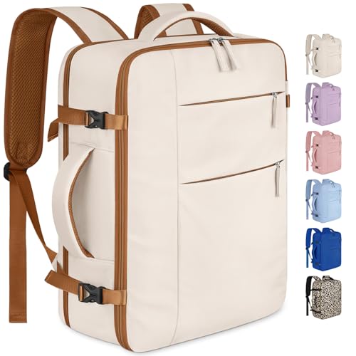 Capolo Travel Backpack for Women Men Waterproof Laptop Backpack Airlines Approved Personal Item Backpack Bag Computer Bookbag for Business, Work, Traveling Fits 15.6 Inch Laptop(Beige &Brown Zipper) - color: Beige With Brown Zipper, size: 15.6 Inch