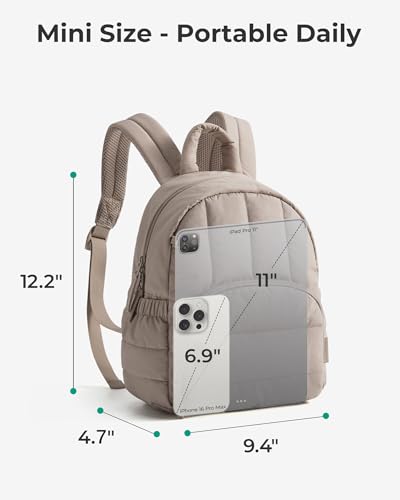 BAGSMART Mini Backpack for Women, Lightweight Puffer Small Backpack Purse, Quilted Casual Travel Daypack, Cute Water-Resistant Bookbag for Daily, Coffee Brown - color: Coffee Brown